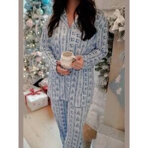 NEW KENZKUSTOMZ long pajama set in blue christmas